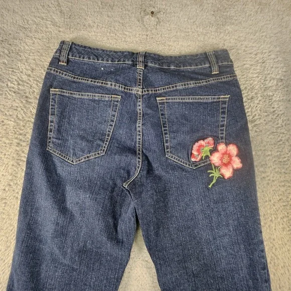 Vtg Tommy Hilfiger high rise jeans Womens 12 Denim Floral Embroidered Y2K 2000s - Picture 1 of 16